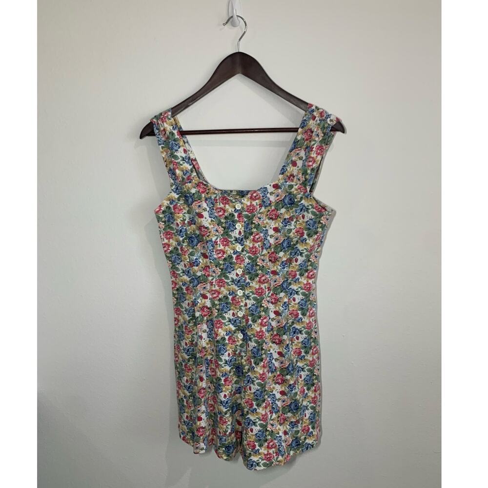 vintage womens romper shorts floral 90's M